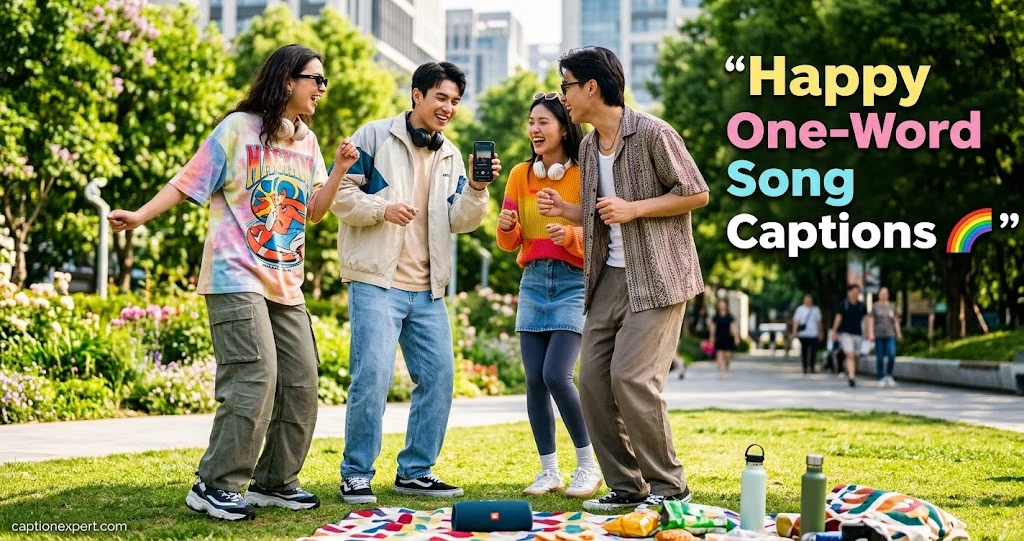 Happy One-Word Song Captions 