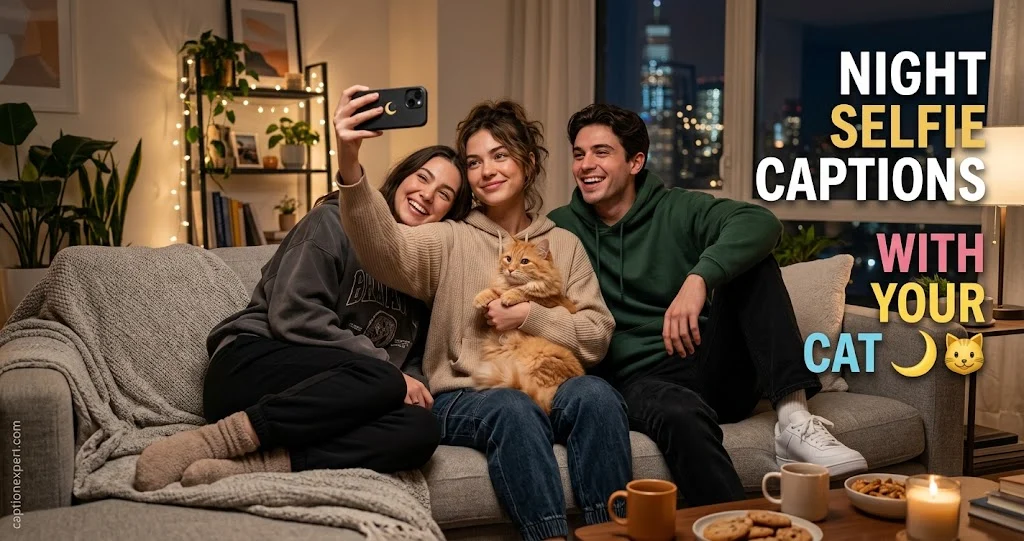 Night Selfie Captions With Your Cat