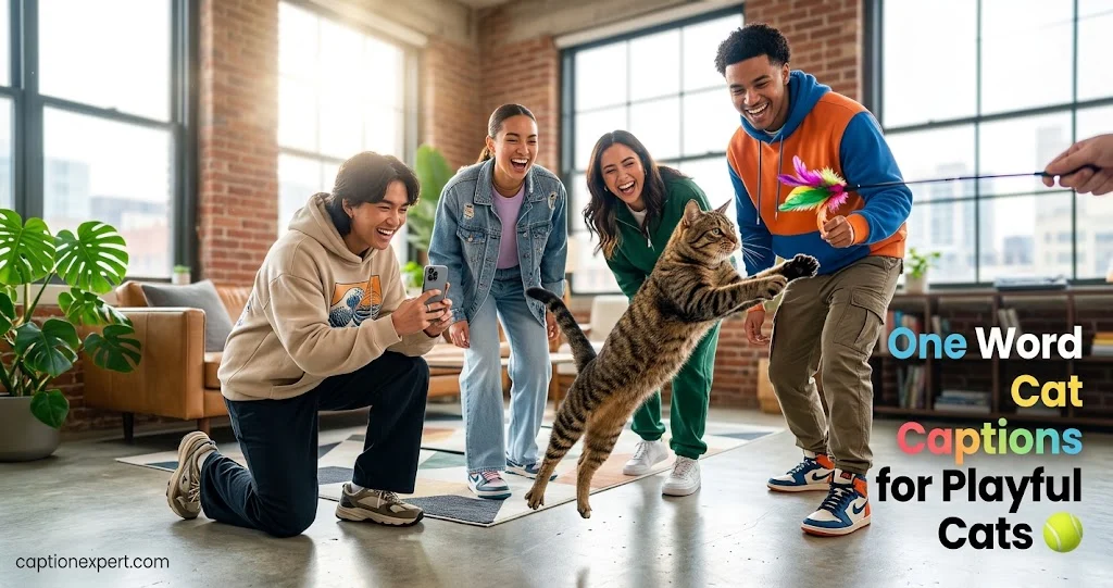 One Word Cat Captions for Playful Cats